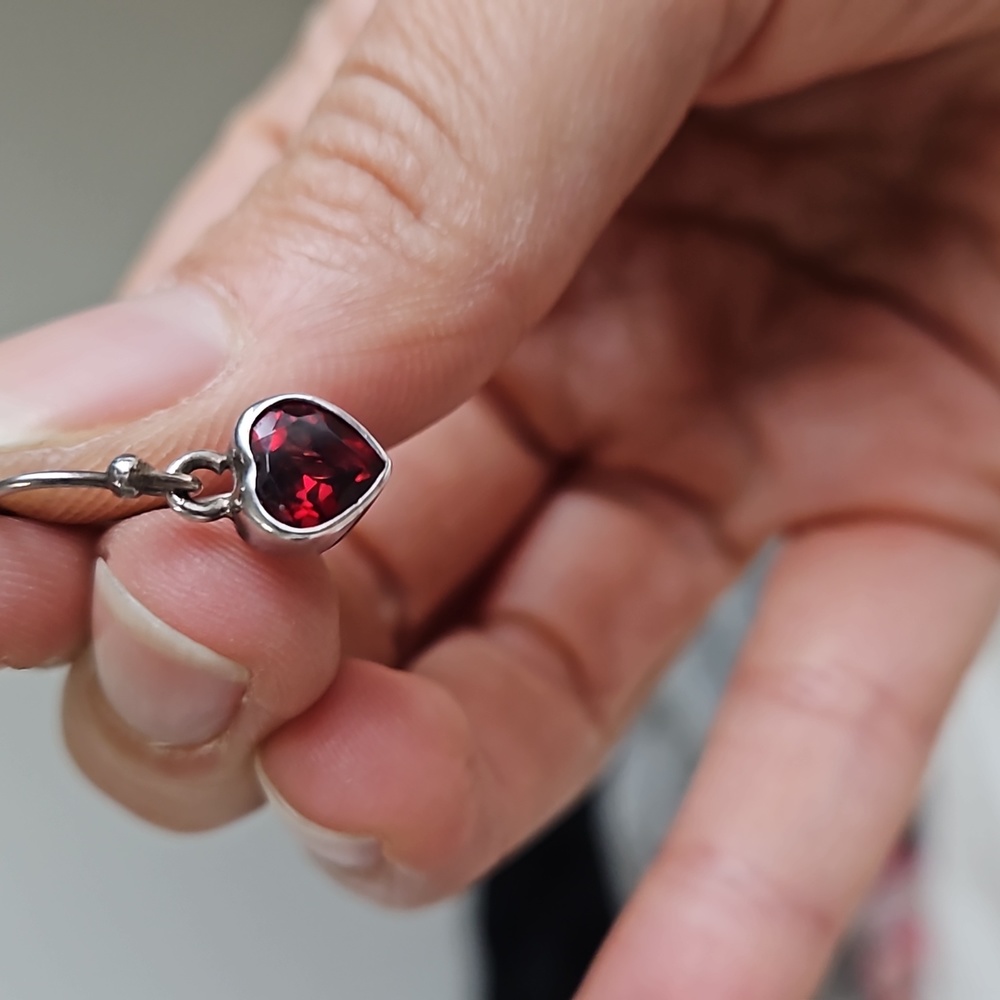 Vintage Crimson Crystal Heart Sterling Silver Earrings - Picture 5 of 5